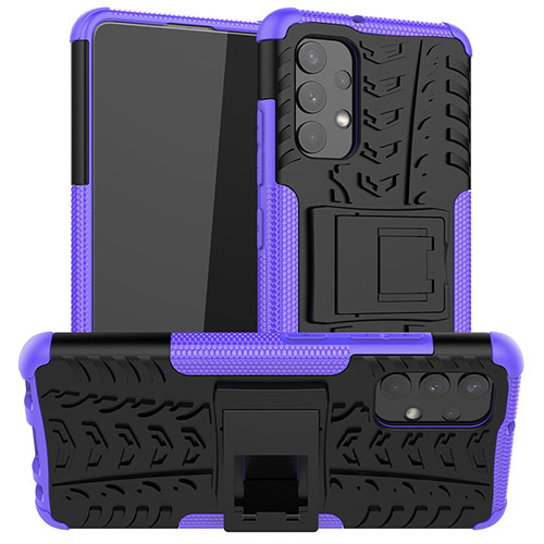 Silicone Matte Finish and Plastic Back Cover Case with Stand JX2 for Samsung Galaxy A32 4G Purple