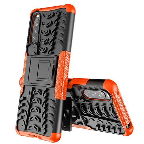 Silicone Matte Finish and Plastic Back Cover Case with Stand JX2 for Sony Xperia 10 III SOG04 Orange