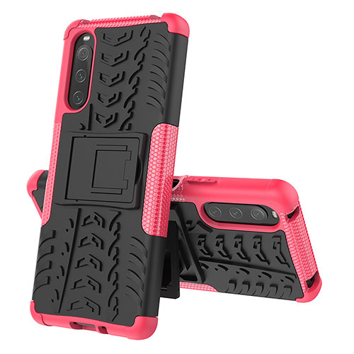 Silicone Matte Finish and Plastic Back Cover Case with Stand JX2 for Sony Xperia 10 IV SO-52C Hot Pink