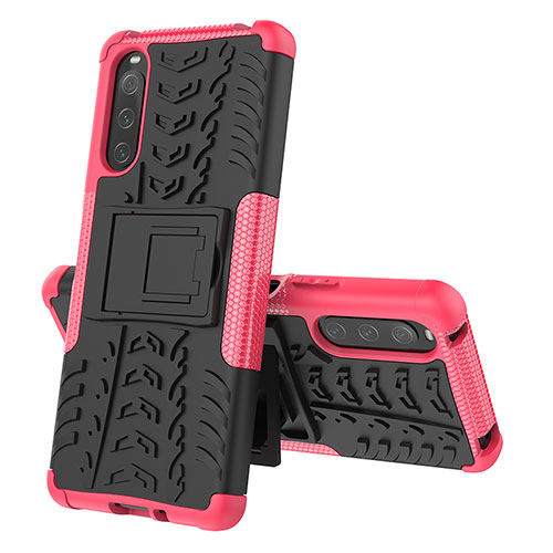 Silicone Matte Finish and Plastic Back Cover Case with Stand JX2 for Sony Xperia 10 IV SOG07 Hot Pink