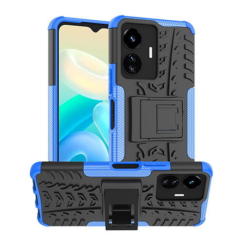 Silicone Matte Finish and Plastic Back Cover Case with Stand JX2 for Vivo iQOO Z6 Lite 5G Blue