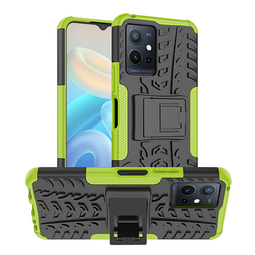 Silicone Matte Finish and Plastic Back Cover Case with Stand JX2 for Vivo Y30 5G Green
