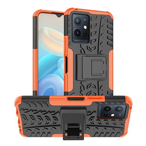 Silicone Matte Finish and Plastic Back Cover Case with Stand JX2 for Vivo Y75 5G Orange
