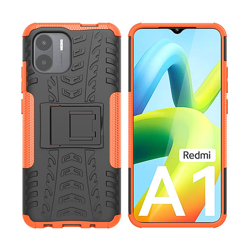 Silicone Matte Finish and Plastic Back Cover Case with Stand JX2 for Xiaomi Poco C51 Orange