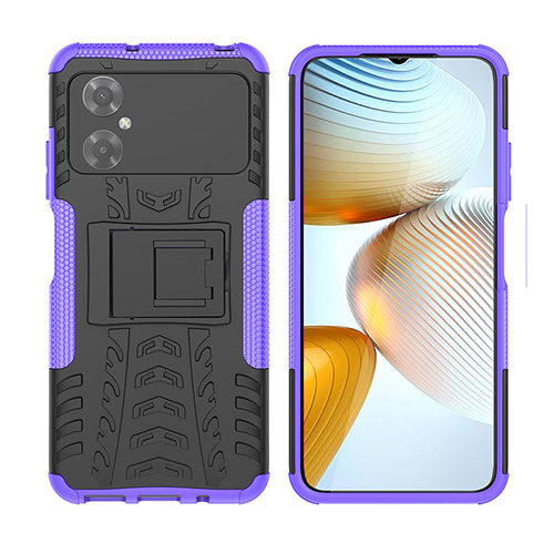 Silicone Matte Finish and Plastic Back Cover Case with Stand JX2 for Xiaomi Poco M4 5G Purple