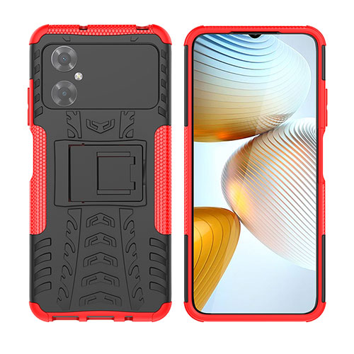 Silicone Matte Finish and Plastic Back Cover Case with Stand JX2 for Xiaomi Poco M4 5G Red