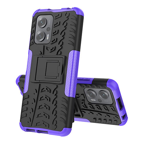 Silicone Matte Finish and Plastic Back Cover Case with Stand JX2 for Xiaomi Poco X4 GT 5G Purple