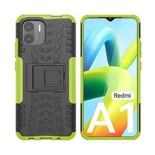 Silicone Matte Finish and Plastic Back Cover Case with Stand JX2 for Xiaomi Redmi A1 Green