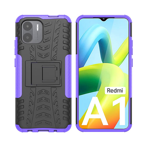 Silicone Matte Finish and Plastic Back Cover Case with Stand JX2 for Xiaomi Redmi A1 Purple