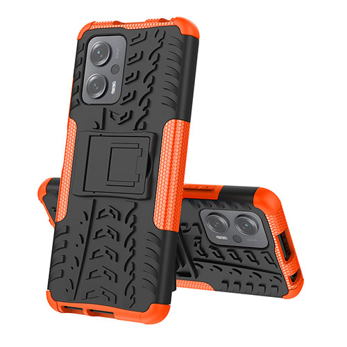 Silicone Matte Finish and Plastic Back Cover Case with Stand JX2 for Xiaomi Redmi Note 11T Pro+ Plus 5G Orange