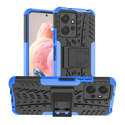 Silicone Matte Finish and Plastic Back Cover Case with Stand JX2 for Xiaomi Redmi Note 12 4G Blue