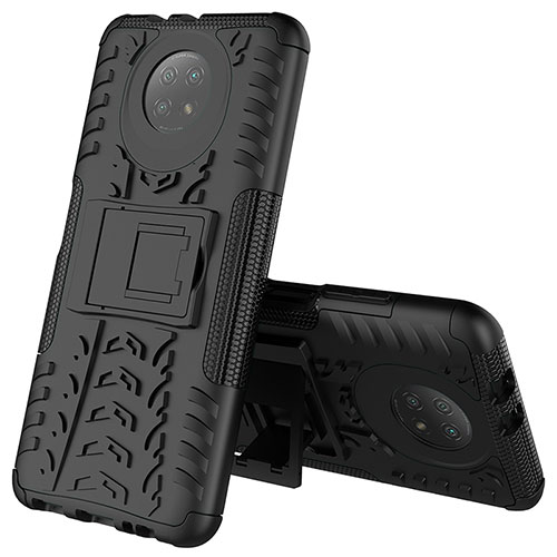 Silicone Matte Finish and Plastic Back Cover Case with Stand JX2 for Xiaomi Redmi Note 9 5G Black