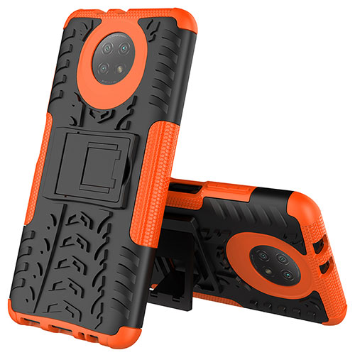 Silicone Matte Finish and Plastic Back Cover Case with Stand JX2 for Xiaomi Redmi Note 9 5G Orange