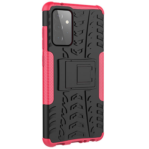 Silicone Matte Finish and Plastic Back Cover Case with Stand JX3 for Samsung Galaxy A72 4G Hot Pink