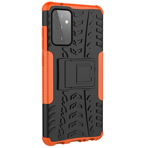 Silicone Matte Finish and Plastic Back Cover Case with Stand JX3 for Samsung Galaxy A72 4G Orange