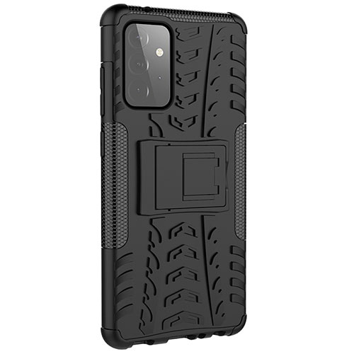 Silicone Matte Finish and Plastic Back Cover Case with Stand JX3 for Samsung Galaxy A72 5G Black