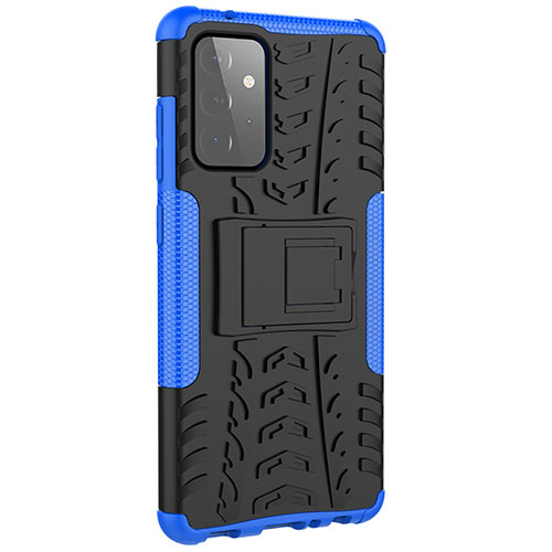 Silicone Matte Finish and Plastic Back Cover Case with Stand JX3 for Samsung Galaxy A72 5G Blue