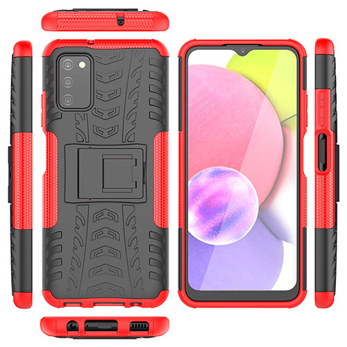 Silicone Matte Finish and Plastic Back Cover Case with Stand JX5 for Samsung Galaxy A02s Red