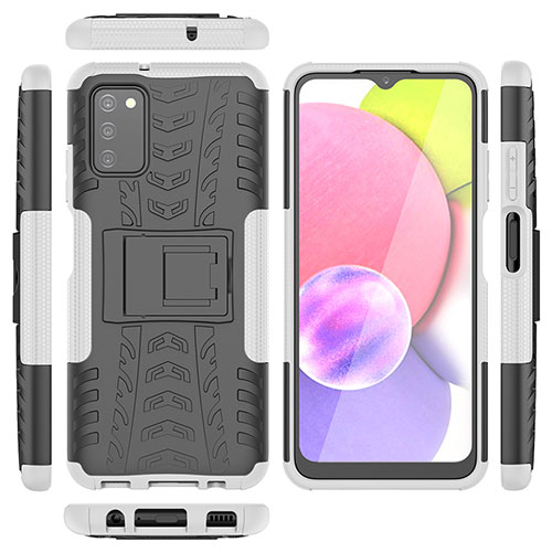 Silicone Matte Finish and Plastic Back Cover Case with Stand JX5 for Samsung Galaxy A02s Silver