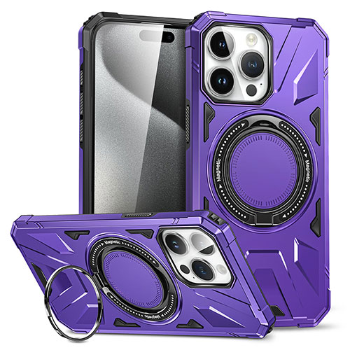 Silicone Matte Finish and Plastic Back Cover Case with Stand K02C for Apple iPhone 14 Pro Max Purple