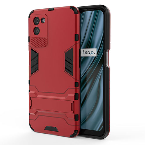 Silicone Matte Finish and Plastic Back Cover Case with Stand KC1 for Realme V11 5G Red