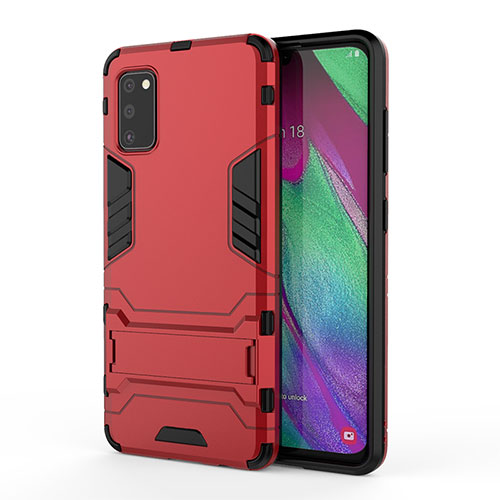 Silicone Matte Finish and Plastic Back Cover Case with Stand KC1 for Samsung Galaxy A41 Red