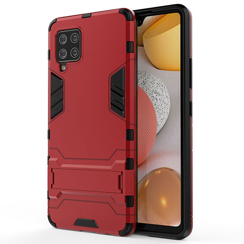 Silicone Matte Finish and Plastic Back Cover Case with Stand KC1 for Samsung Galaxy A42 5G Red