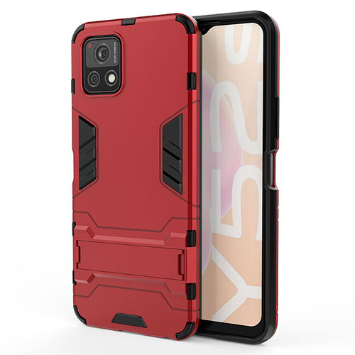 Silicone Matte Finish and Plastic Back Cover Case with Stand KC1 for Vivo Y31s 5G Red