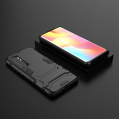 Silicone Matte Finish and Plastic Back Cover Case with Stand KC1 for Xiaomi Mi Note 10 Lite Black