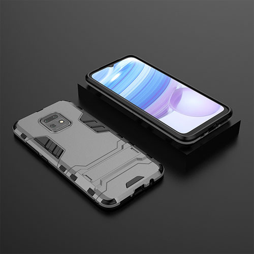 Silicone Matte Finish and Plastic Back Cover Case with Stand KC1 for Xiaomi Redmi 10X Pro 5G Gray