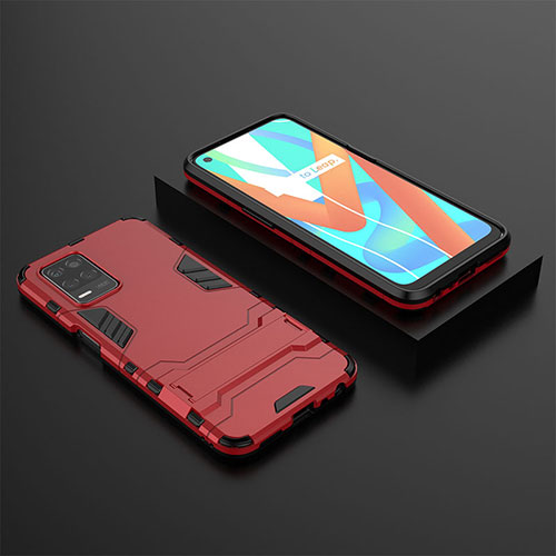 Silicone Matte Finish and Plastic Back Cover Case with Stand KC2 for Realme 8s 5G Red