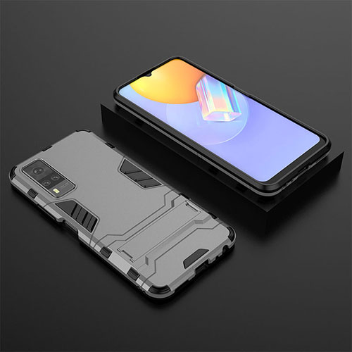 Silicone Matte Finish and Plastic Back Cover Case with Stand KC2 for Vivo Y31 (2021) Gray