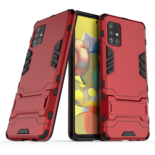 Silicone Matte Finish and Plastic Back Cover Case with Stand KC3 for Samsung Galaxy A51 4G Red