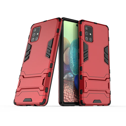 Silicone Matte Finish and Plastic Back Cover Case with Stand KC3 for Samsung Galaxy A71 4G A715 Red