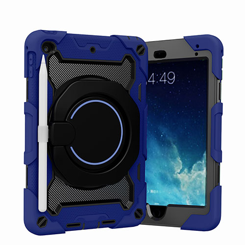 Silicone Matte Finish and Plastic Back Cover Case with Stand L02 for Apple iPad Mini 4 Blue