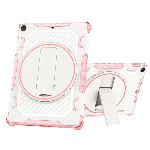 Silicone Matte Finish and Plastic Back Cover Case with Stand L03 for Apple New iPad 9.7 (2017) Pink