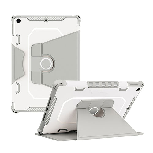 Silicone Matte Finish and Plastic Back Cover Case with Stand L04 for Apple iPad 10.2 (2019) Gray