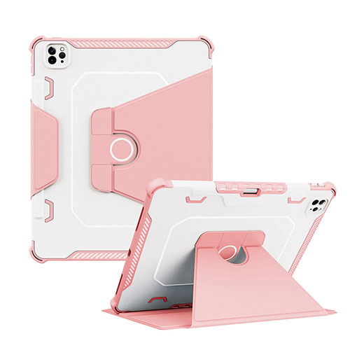 Silicone Matte Finish and Plastic Back Cover Case with Stand L04 for Apple iPad Pro 12.9 (2020) Pink