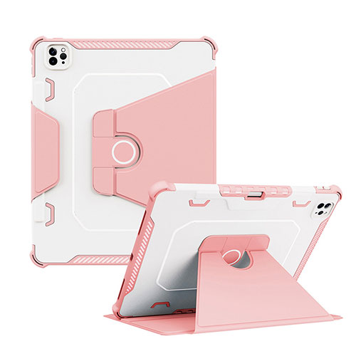 Silicone Matte Finish and Plastic Back Cover Case with Stand L04 for Apple iPad Pro 12.9 (2021) Pink