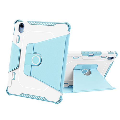 Silicone Matte Finish and Plastic Back Cover Case with Stand L05 for Apple iPad 10.9 (2022) Blue