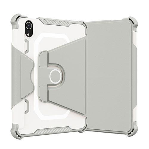 Silicone Matte Finish and Plastic Back Cover Case with Stand L05 for Apple iPad Mini 6 Gray