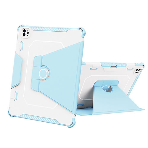 Silicone Matte Finish and Plastic Back Cover Case with Stand L05 for Apple iPad Pro 12.9 (2020) Blue