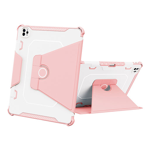 Silicone Matte Finish and Plastic Back Cover Case with Stand L05 for Apple iPad Pro 12.9 (2022) Pink