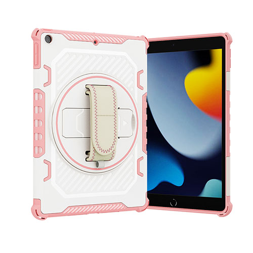 Silicone Matte Finish and Plastic Back Cover Case with Stand L06 for Apple iPad 10.2 (2019) Rose Gold