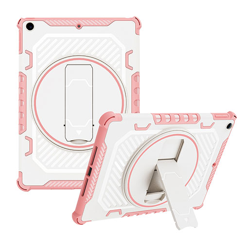 Silicone Matte Finish and Plastic Back Cover Case with Stand L08 for Apple iPad 10.2 (2021) Rose Gold