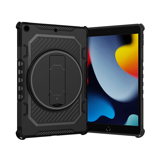 Silicone Matte Finish and Plastic Back Cover Case with Stand L09 for Apple iPad 10.2 (2019) Black