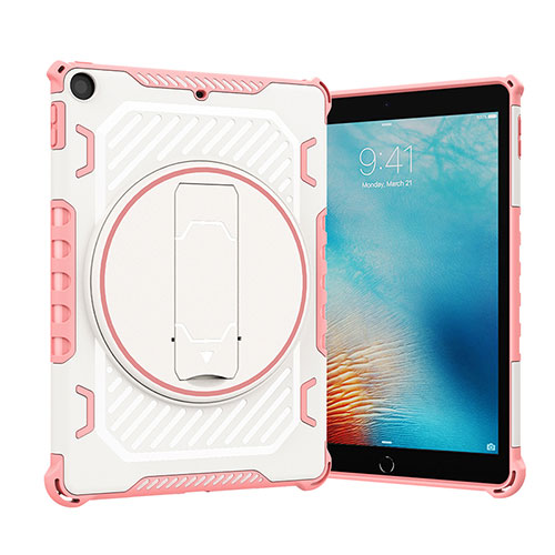 Silicone Matte Finish and Plastic Back Cover Case with Stand L09 for Apple New iPad 9.7 (2018) Rose Gold