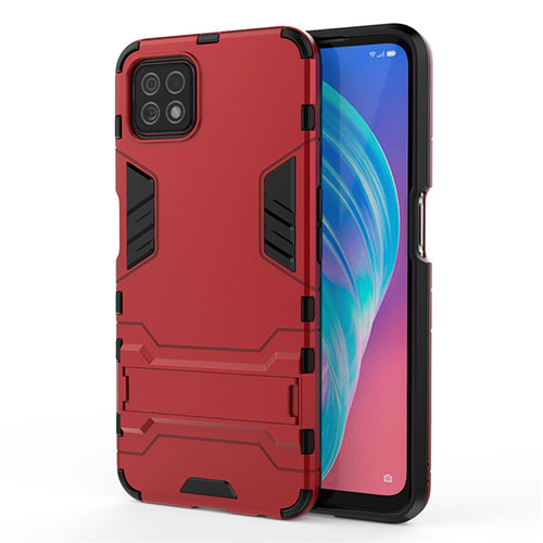 Silicone Matte Finish and Plastic Back Cover Case with Stand M01 for Oppo A73 5G Red