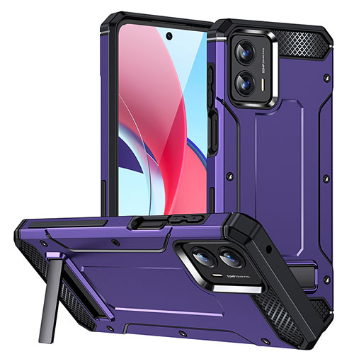 Silicone Matte Finish and Plastic Back Cover Case with Stand MQ1 for Motorola Moto G 5G (2023) Purple