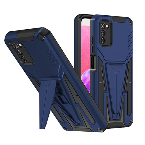 Silicone Matte Finish and Plastic Back Cover Case with Stand MQ1 for Samsung Galaxy A02s Blue